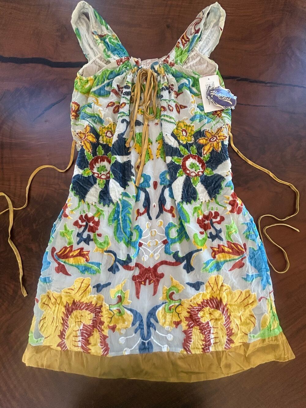 NWT Hale Bob Rare Sample Embellished Silk Velvet Floral Dress Small Resort Wear